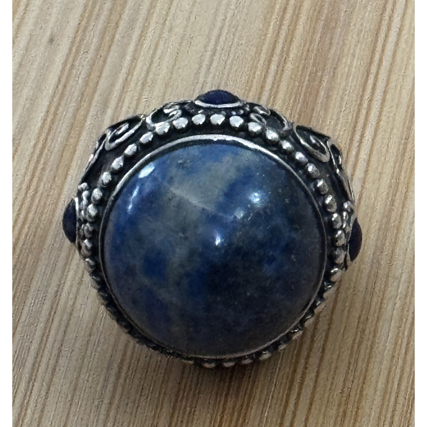 Vintage CFJ Thai 925 Sterling Silver Sodalite Statement Ring Size 9 17g