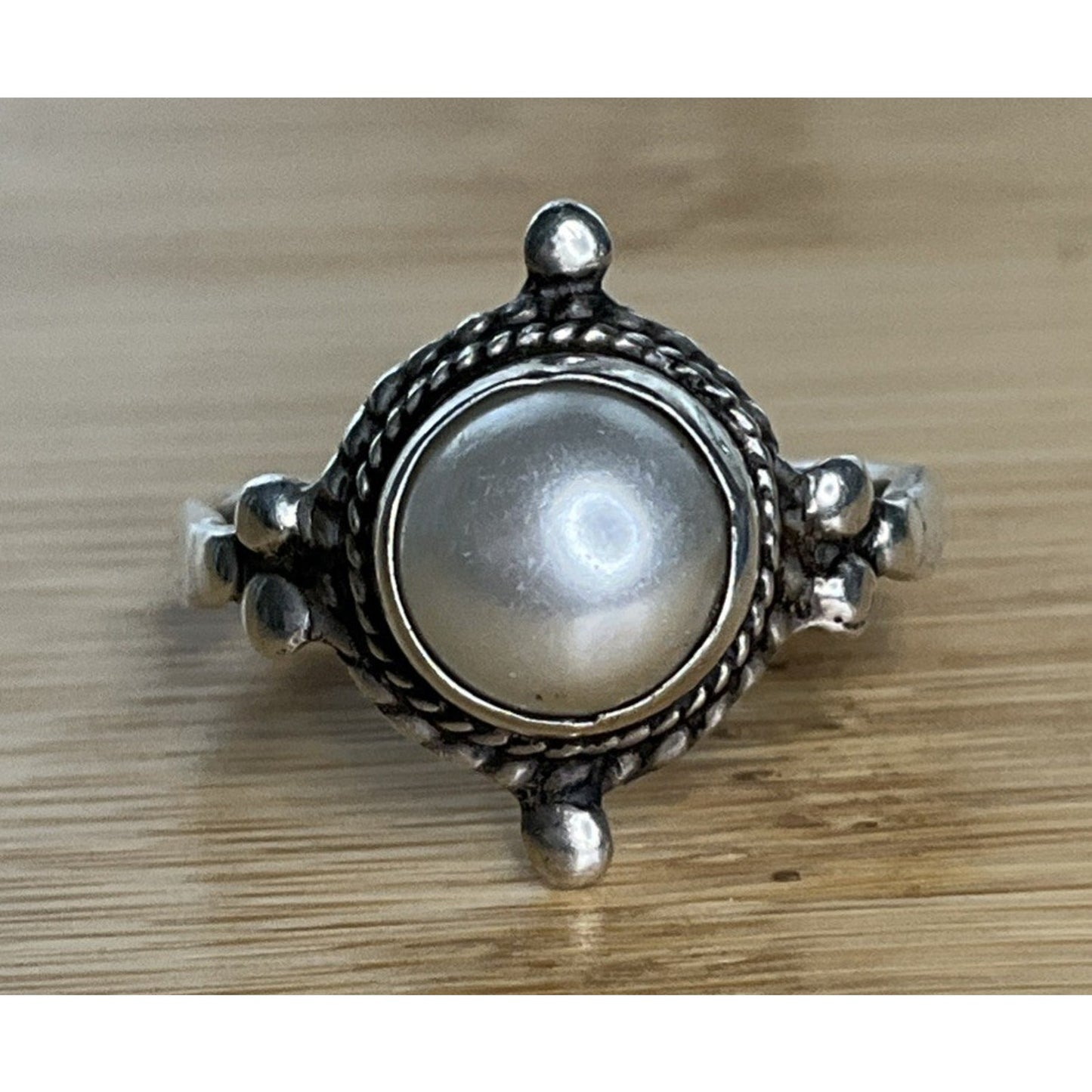 Vintage Sterling Silver Pearl Ring Size 6 Round White Pearl 925 Ring