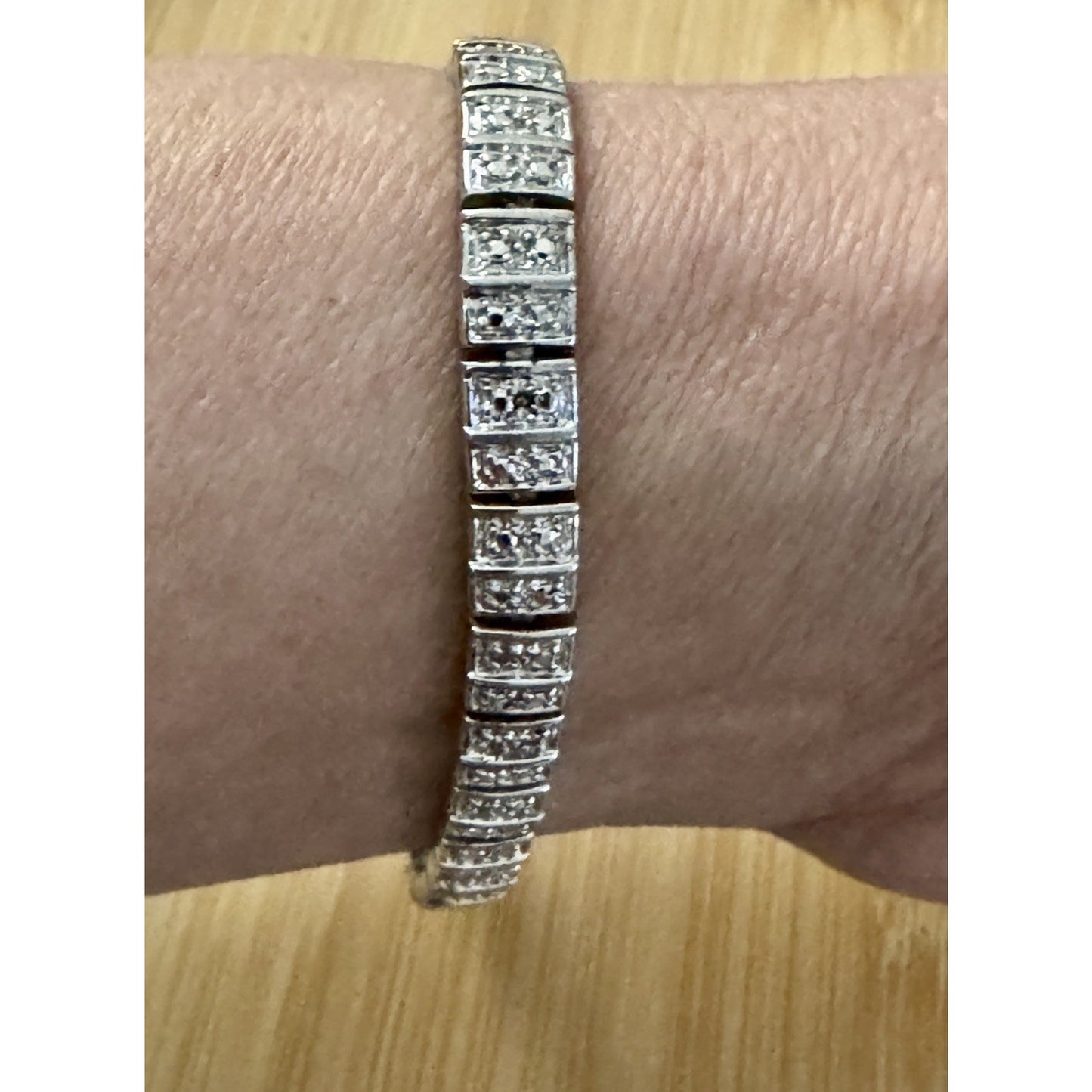 Vintage Sterling Silver Articulated Illusion Tennis Linked Bracelet 15g Signed