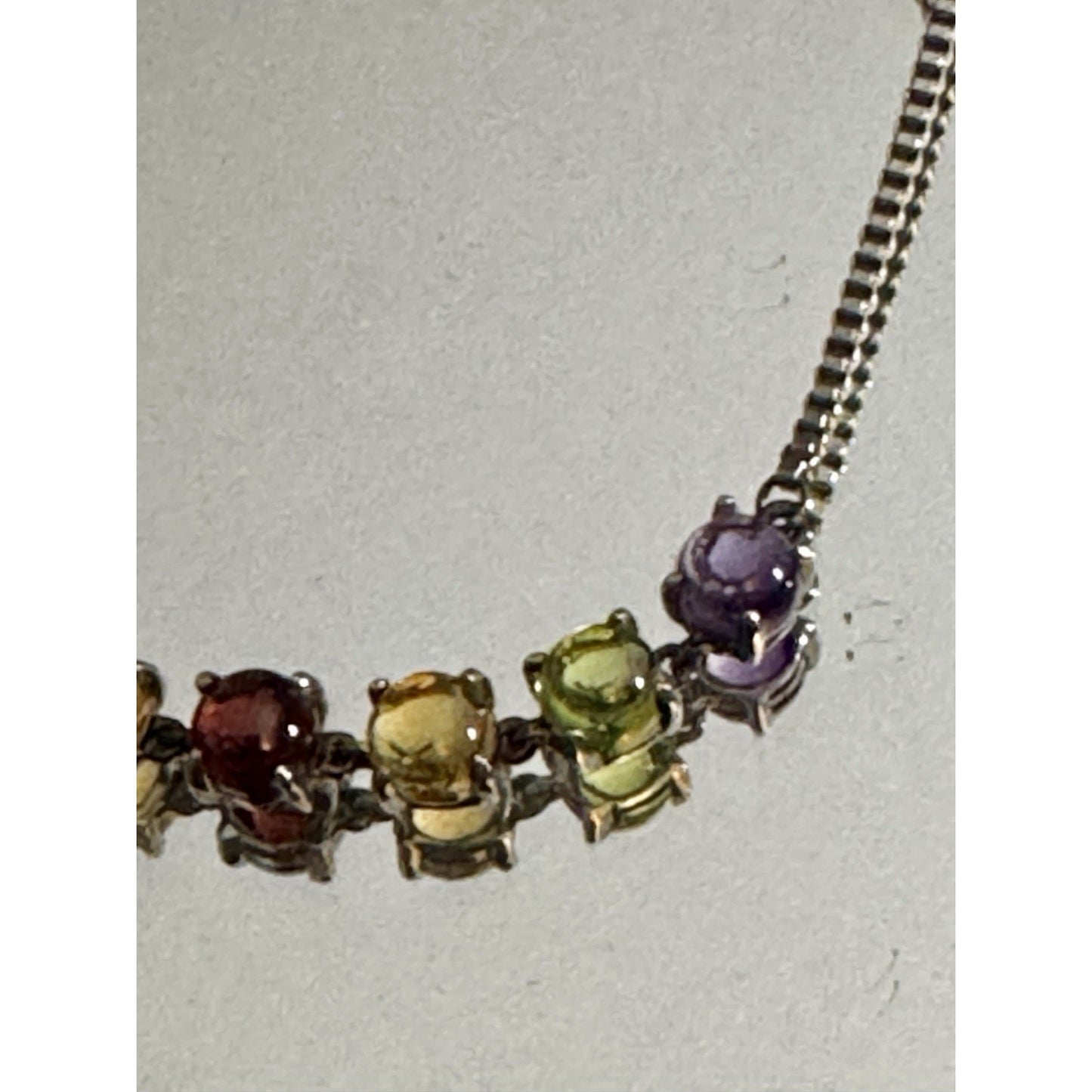 Multi Gemstone Sterling Silver Slider Bracelet Amethyst Garnet Citrine Peridot