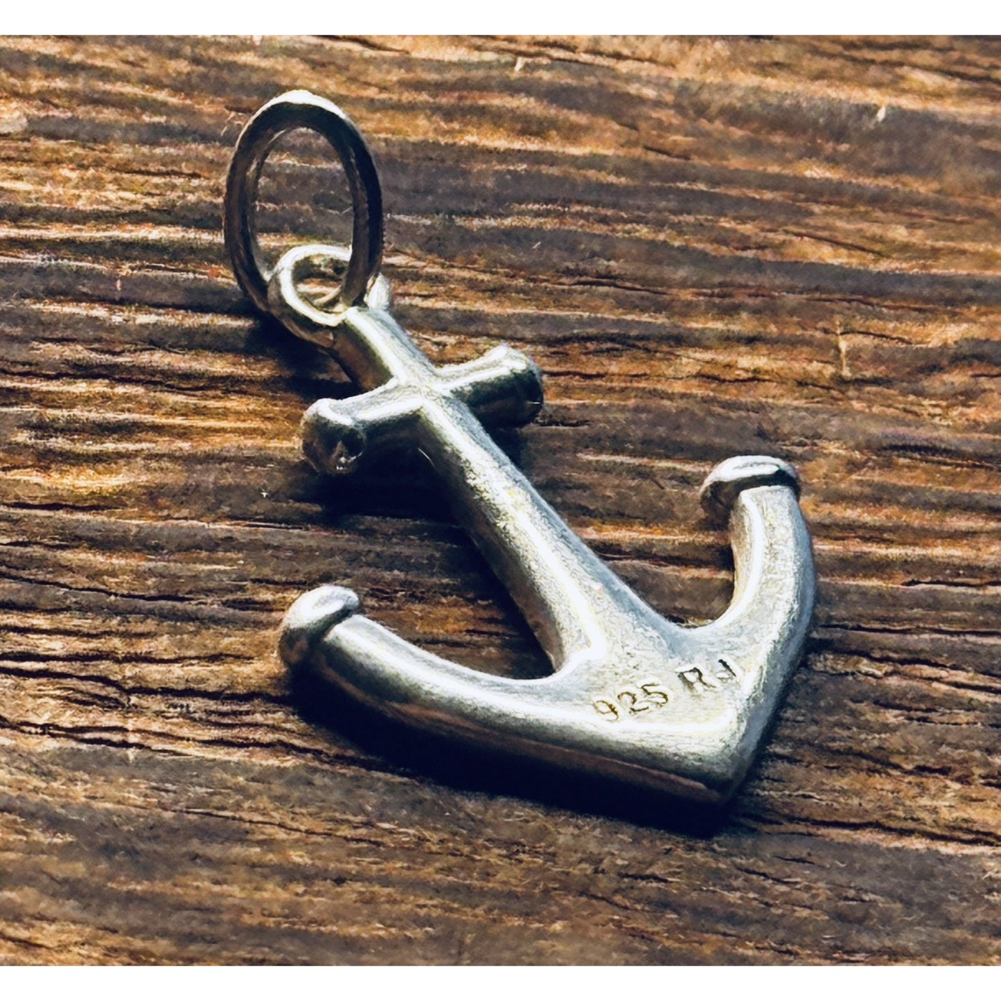 Vintage Sterling Silver Anchor Pendant Charm Signed RJ Nautical Maritime Jewelry