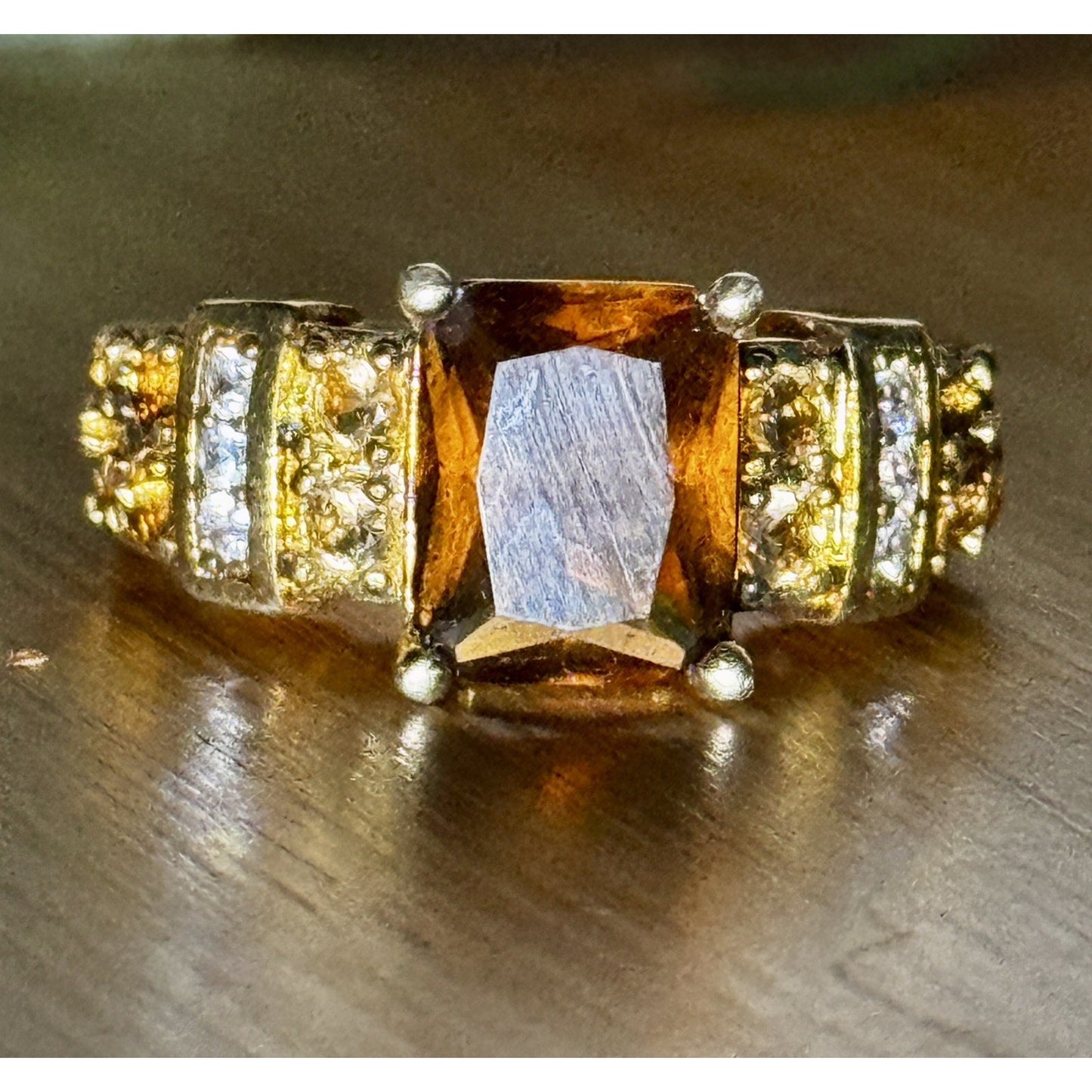 Vintage 18K GF Brown Crystal Rhinestone Cocktail Ring Size 9.25