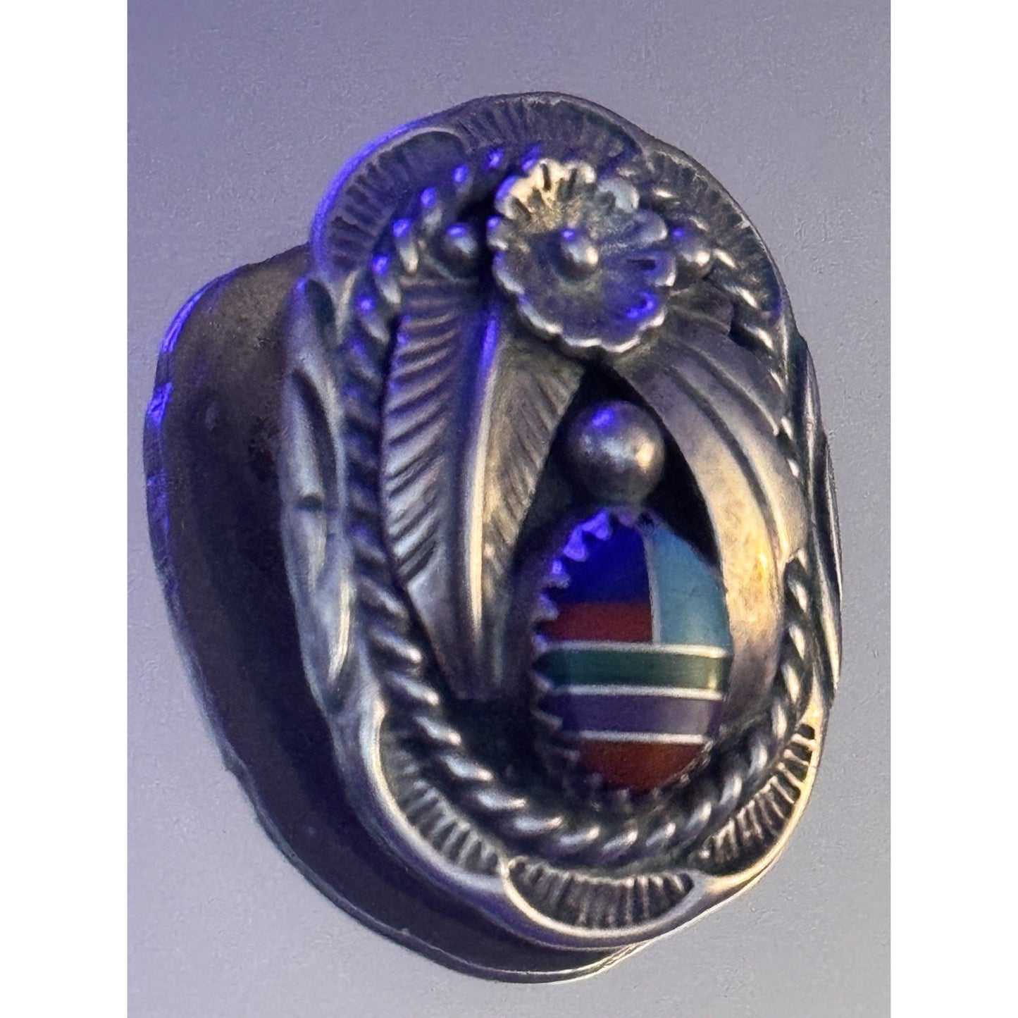 Vintage Sterling Silver Zuni Style Multi Stone Inlay Concho Pendant Charm