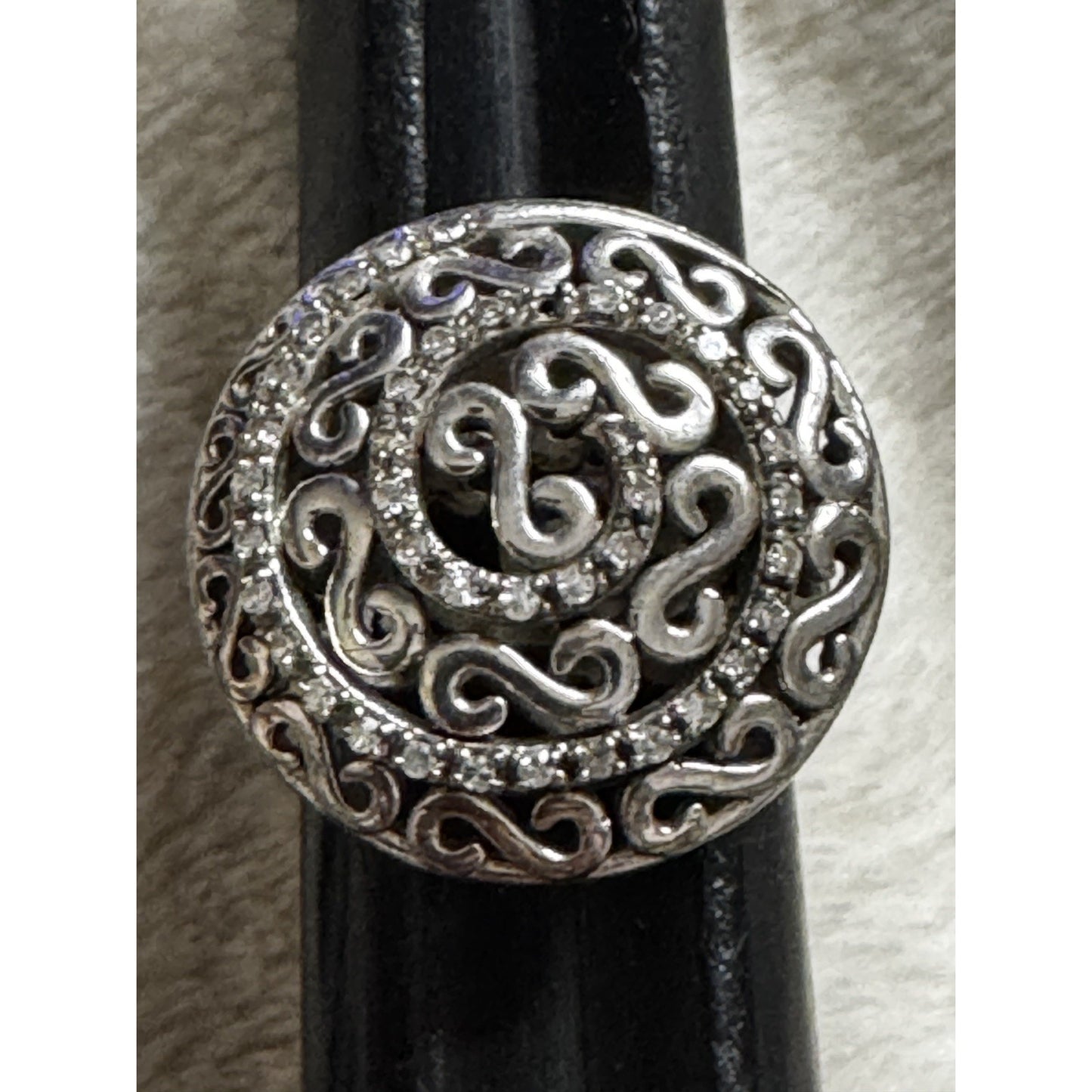 Vintage Sterling Silver Diamond Pavé Dome Scroll Bold Ring Size 7.5 7.8g