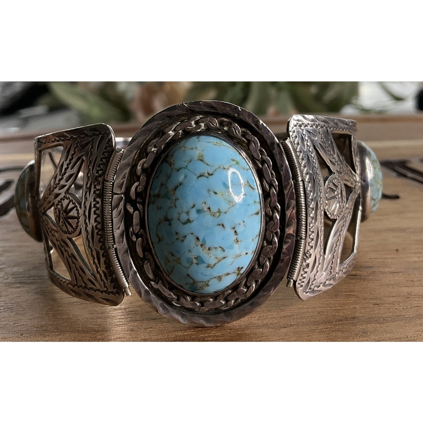 Vintage Taxco Mexico 925 Sterling Silver Turquoise Cuff Bracelet 38g
