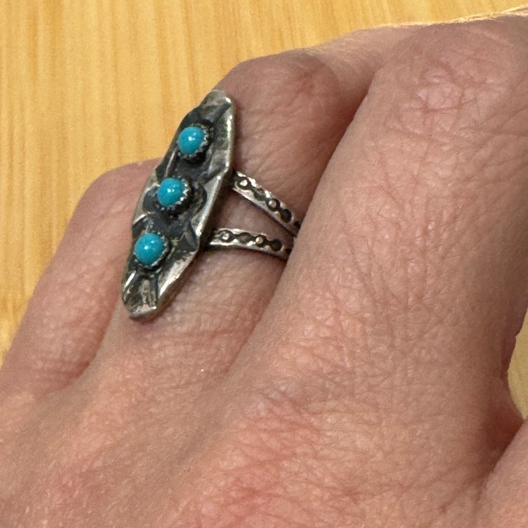 Vintage Sterling Silver Turquoise Ring Fred Harvey Style Size 5.5