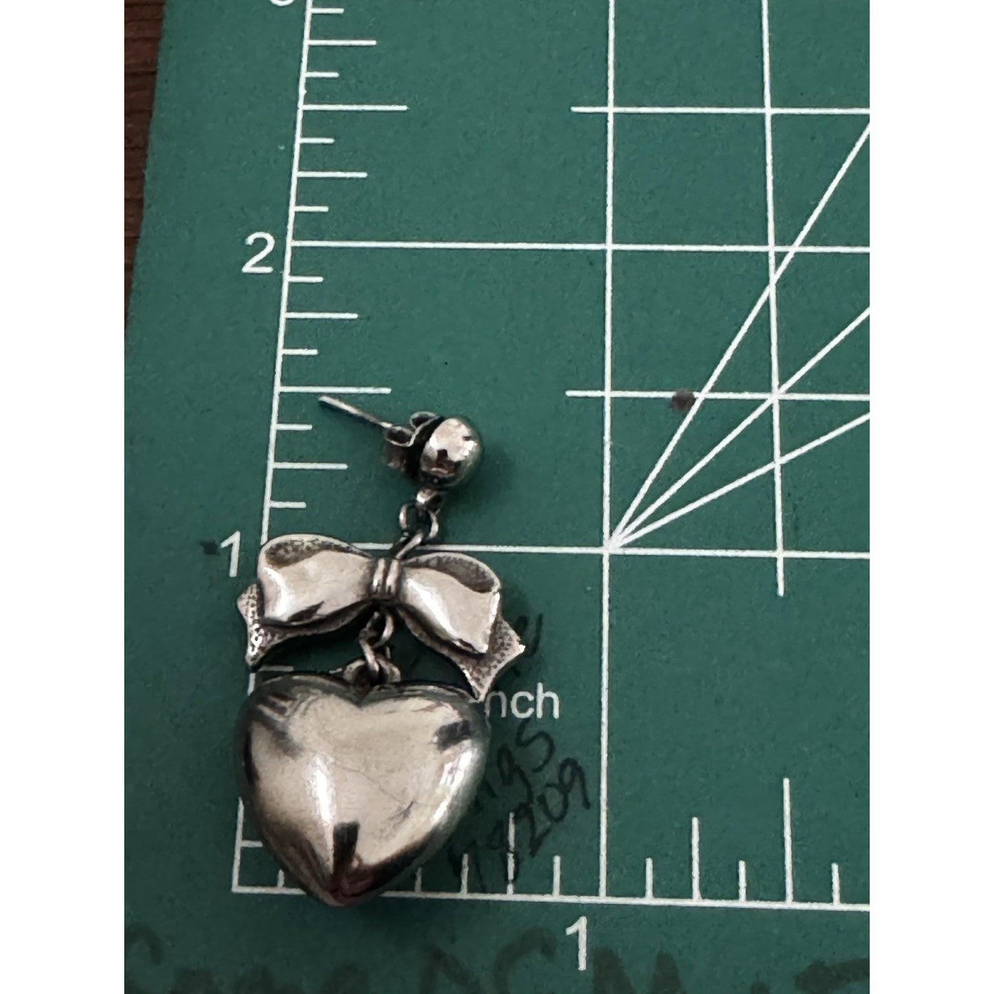 Vintage Sterling Silver 925 Bow Puffy Heart Dangle Earrings 1980s - 1990s