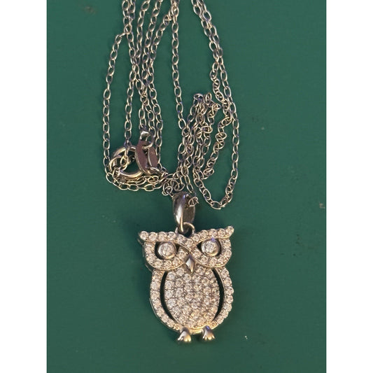 IBP 925 Sterling Silver CZ Owl Pendant Necklace 18” Sparkly Pave Owl