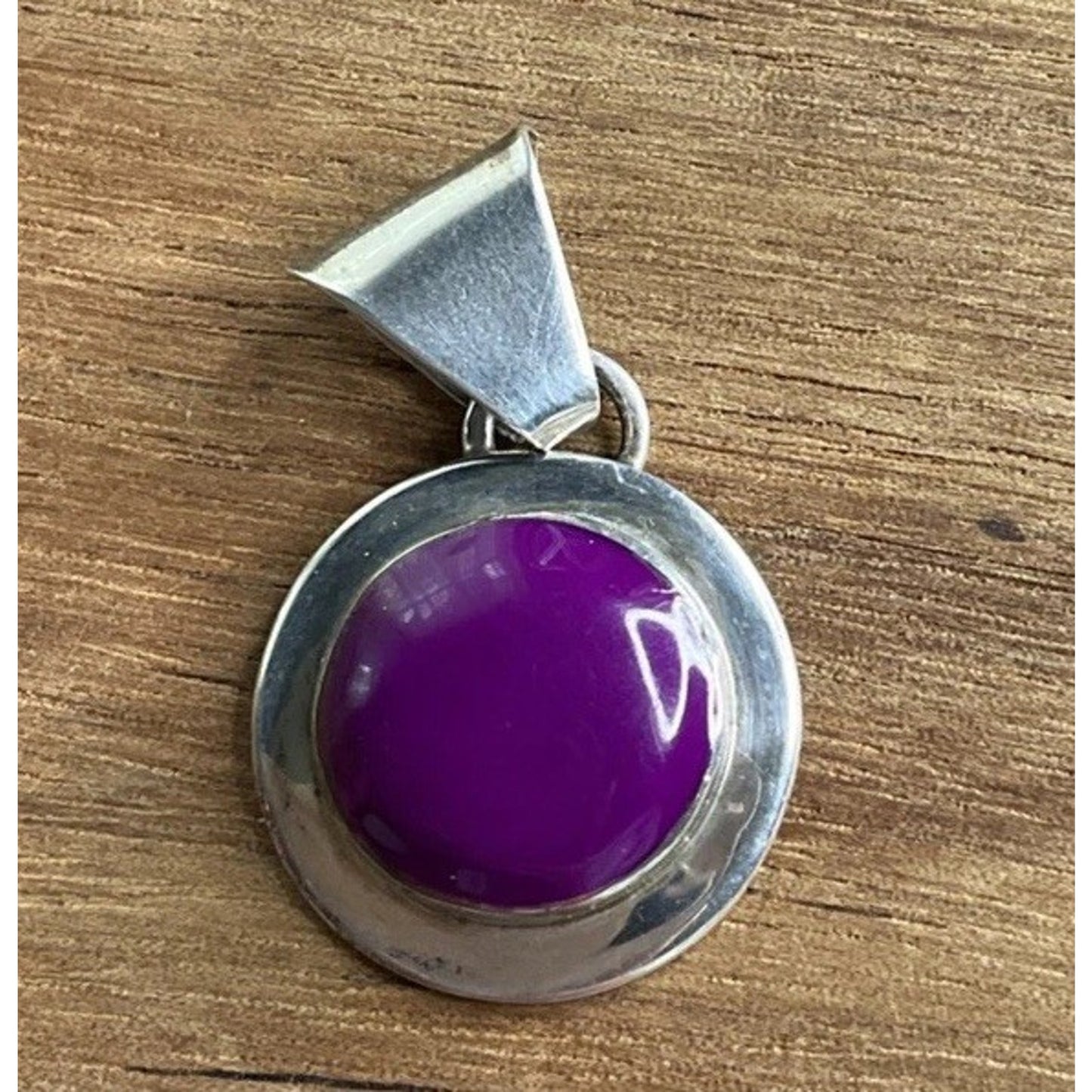 Sterling Silver Purple Cabochon Pendant 925 Round Bezel Statement Charm