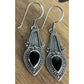 Vintage Boma Sterling Silver Black Onyx Teardrop Bali Style Dangle Drop Earrings