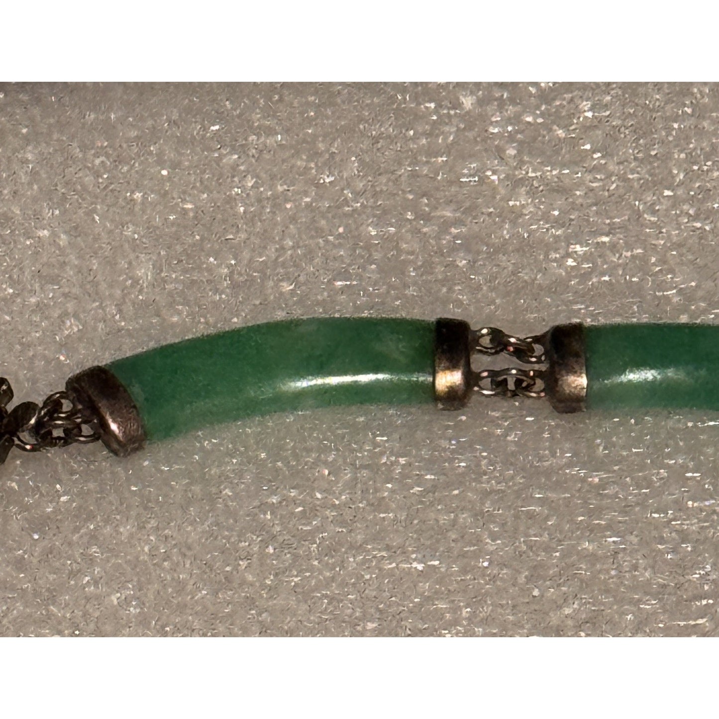 Vintage Jade Barrel Bar Bead Necklace Sterling Silver 925 Chinese Export 17” 23g