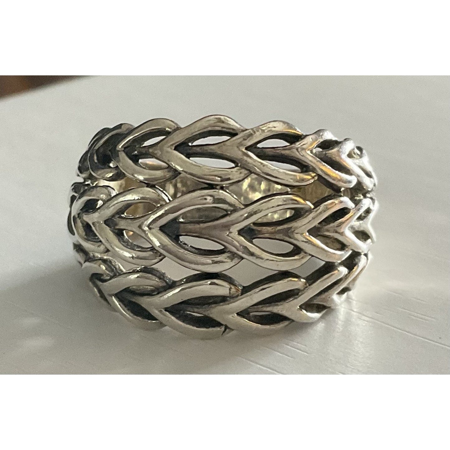 Sterling Silver Woven Vine Ring 925 Wide Band Openwork Celtic Style Size 8.5