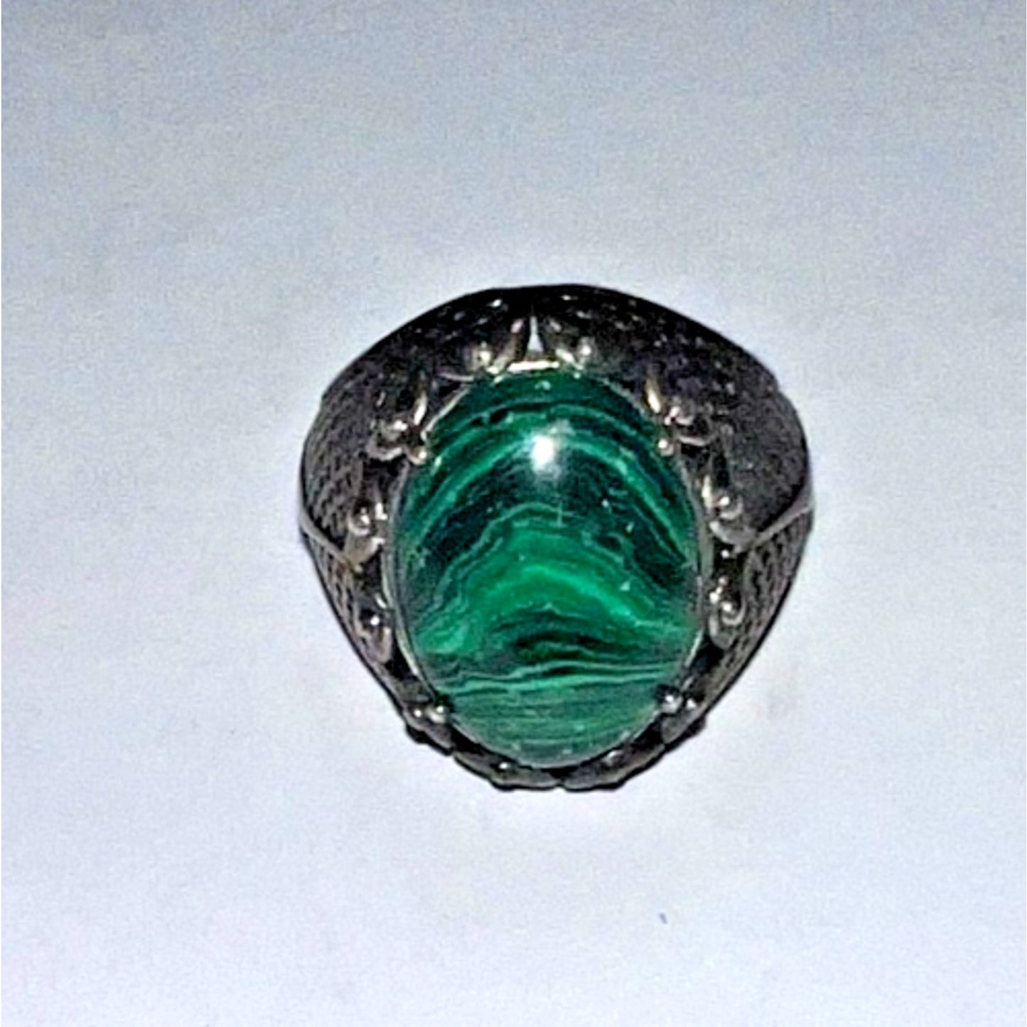 Vintage Sterling Silver Malachite Ring – Size 10.5 – Green Oval Stone – 8g