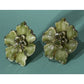 Vintage Green Enamel Flower Clip On Earrings Gold Tone Large Floral Statement