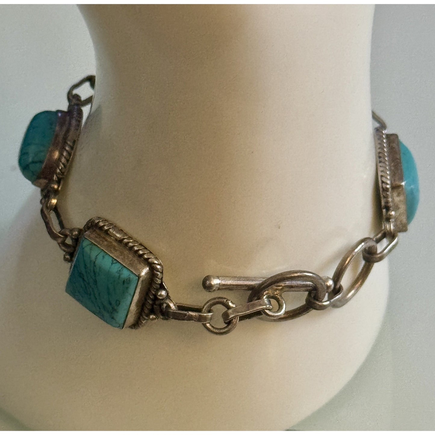 Vintage 925 Sterling Turquoise Bracelet 22.7g Adjustable Toggle Southwest Style