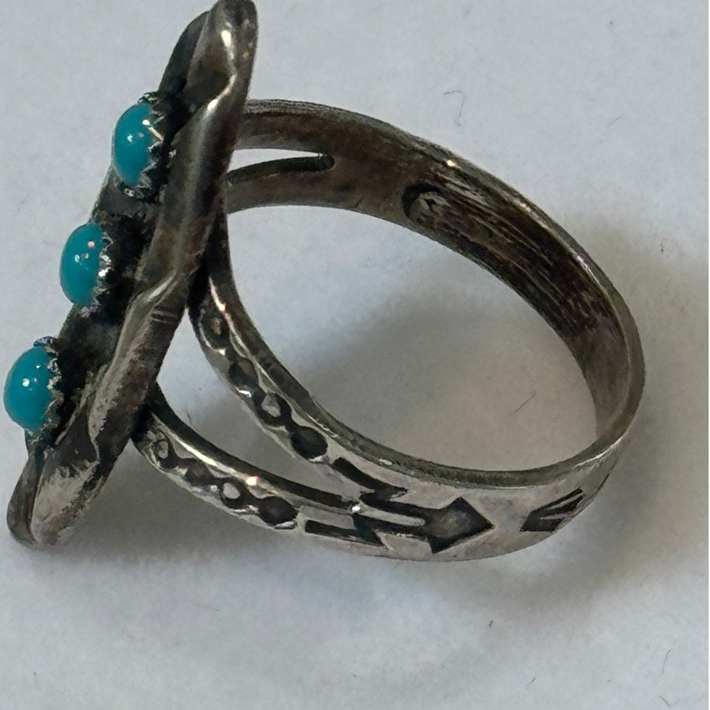 Vintage Sterling Silver Turquoise Ring Fred Harvey Style Size 5.5