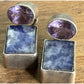 Vintage Sterling Silver Sodalite Amethyst Modernist Dangle Geometric Earrings