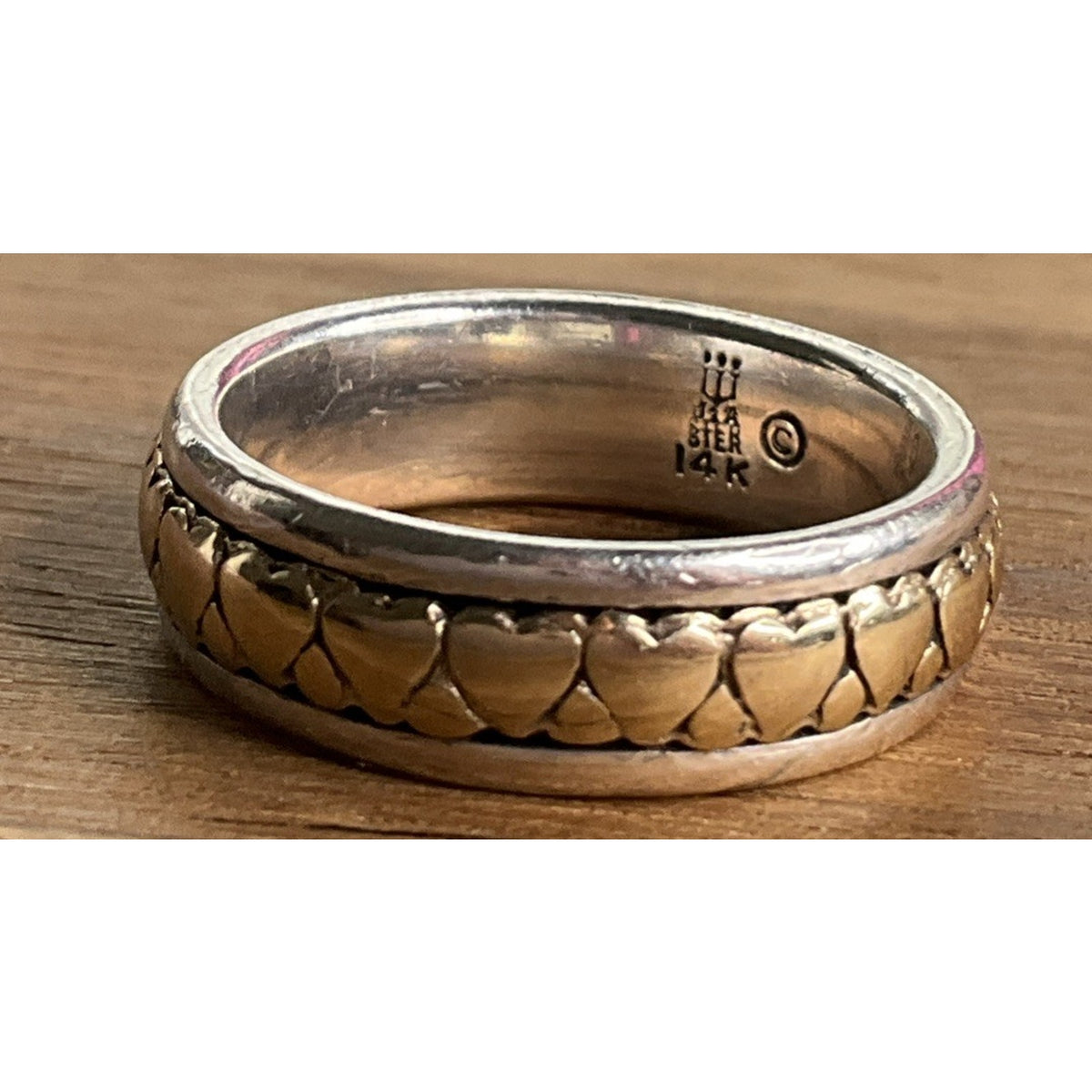 James Avery Retired Sterling Silver And 14K Gold Eternity Heart Band Ring Size 6