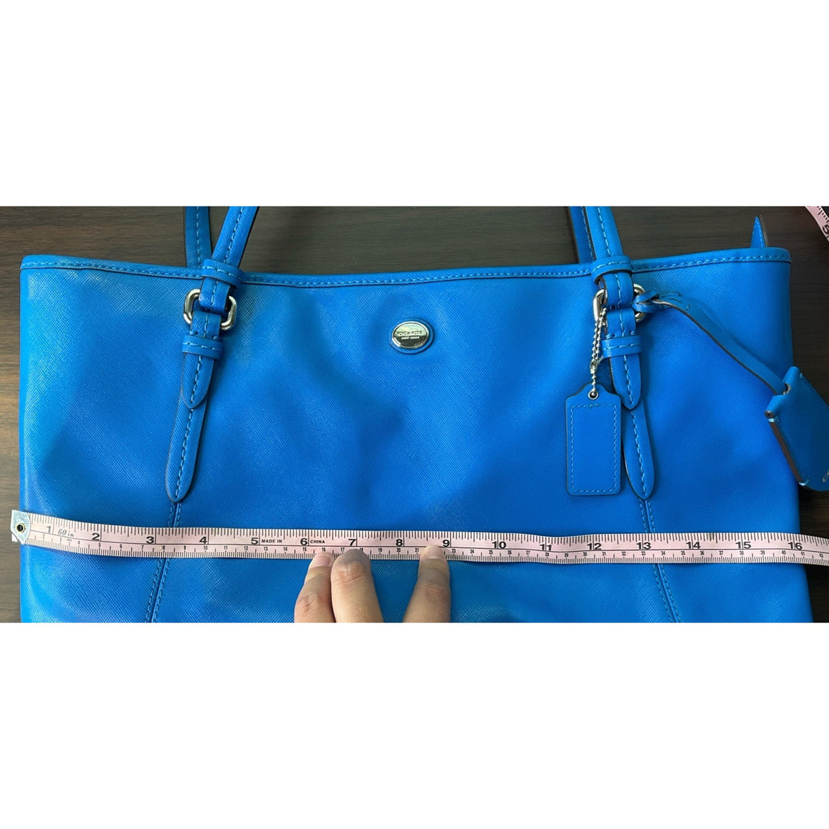 Coach Peyton Leather Cerulean Blue Zip Top Tote Bag Purse