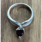 Vintage Avon Sterling Silver Garnet Red Heart Gemstone Dangle Ring Size 8.5