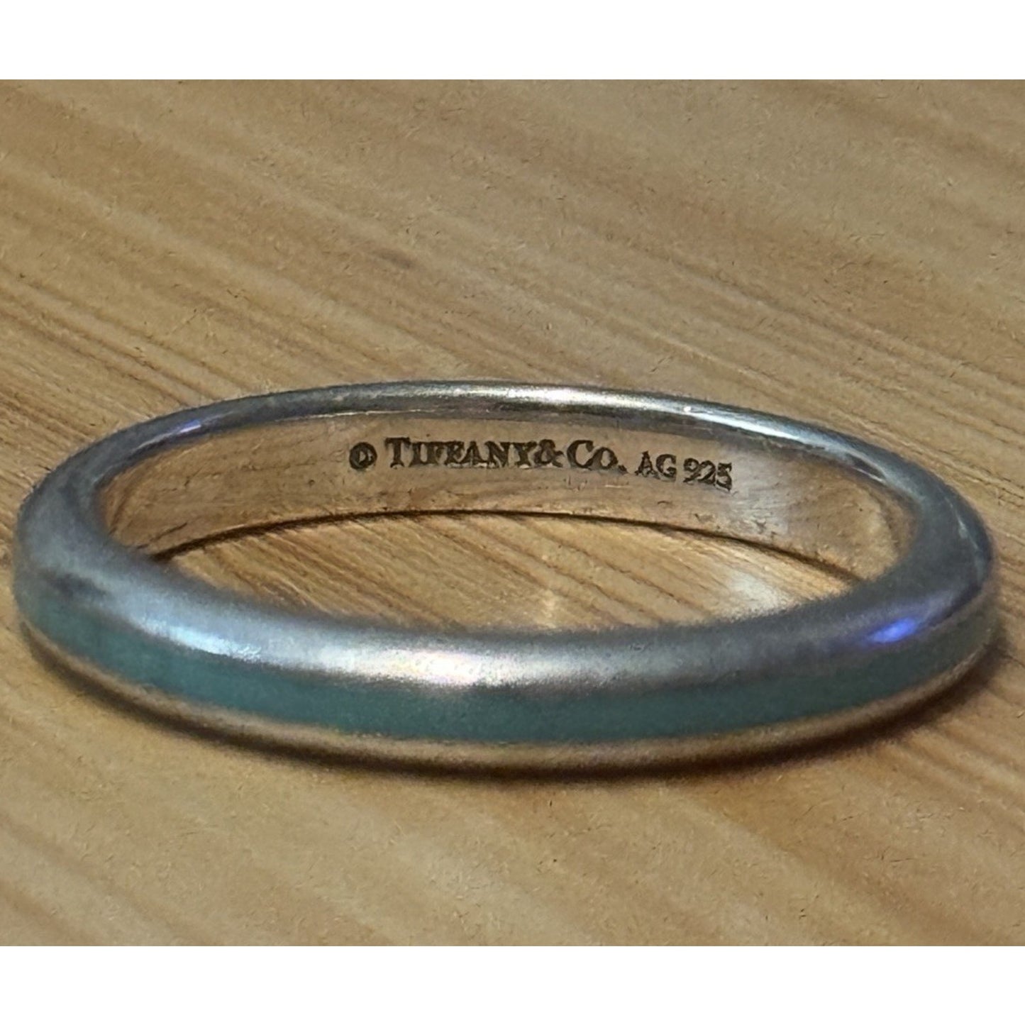 Retired Tiffany & Co. Blue Enamel Sterling Silver Narrow Stripe Band Ring Size 8