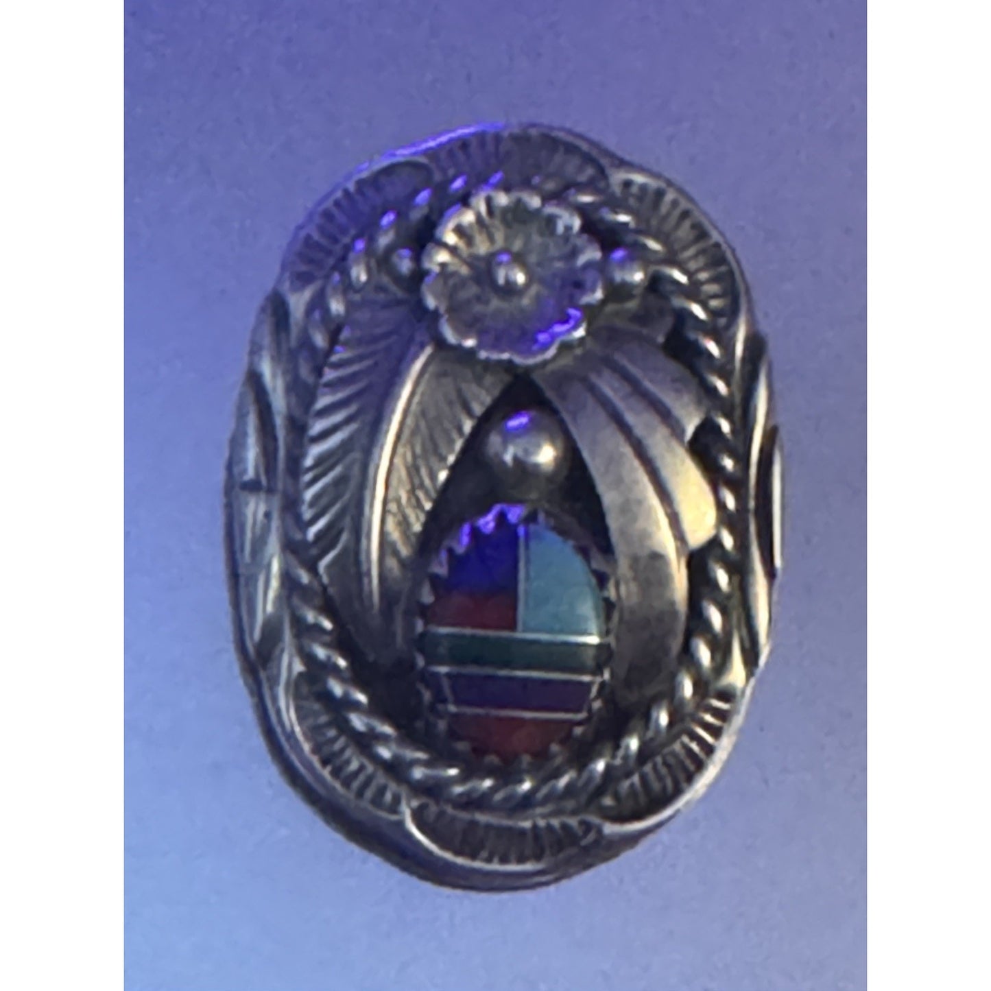 Vintage Sterling Silver Zuni Style Multi Stone Inlay Concho Pendant Charm