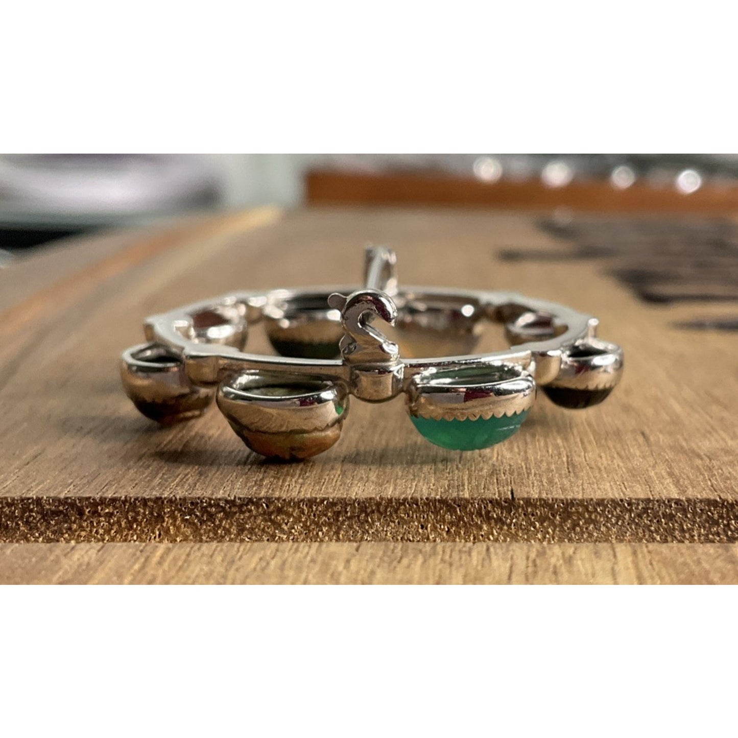 Vintage Sterling Silver Scarab Brooch Multi Gemstone Egyptian Revival Circle Pin