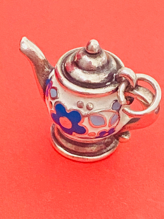 Preowned James Avery Retired Silver And Enamel Teapot Charm