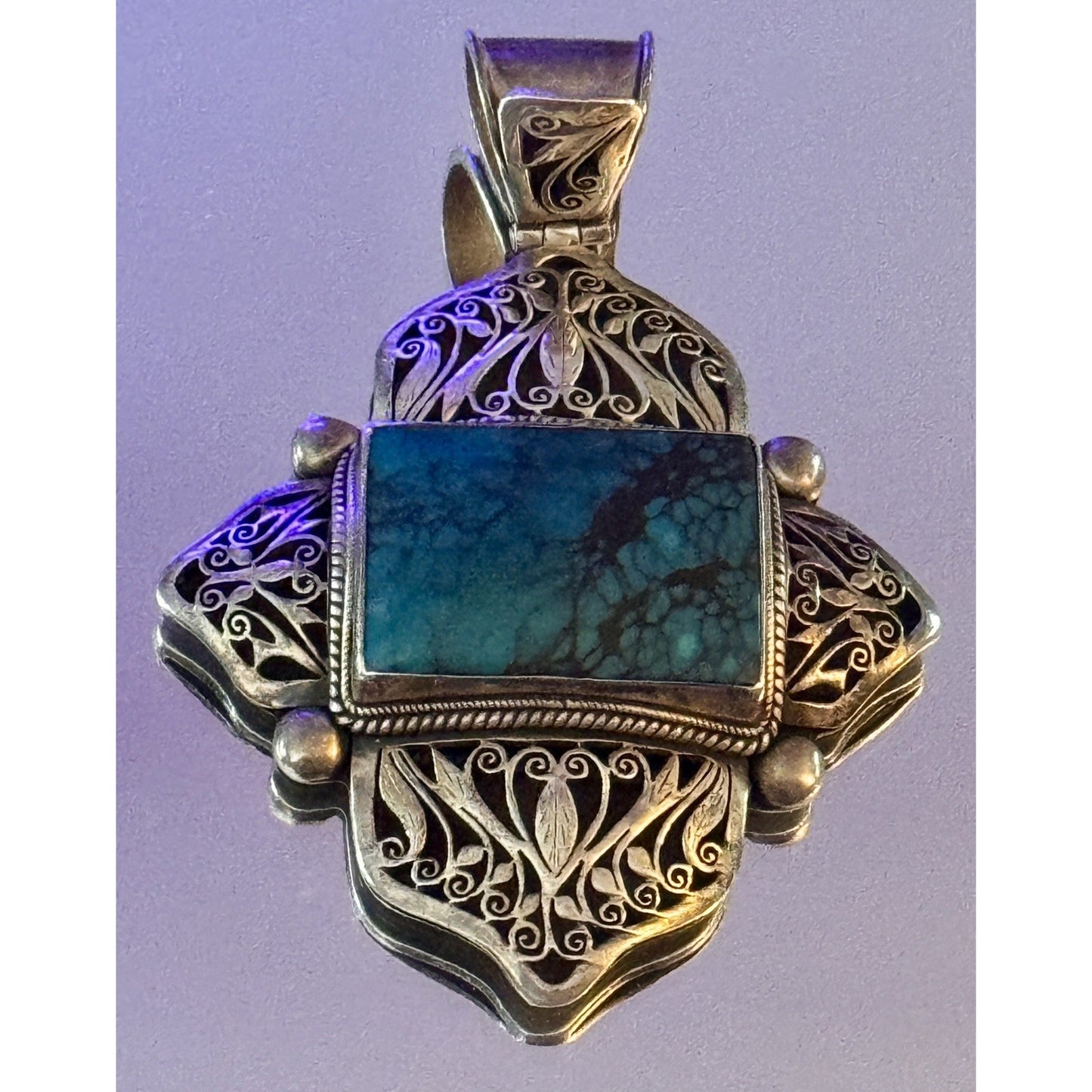 Vintage Sterling Silver Spiderweb Turquoise Cross Pendant 47g Southwestern 3.5”