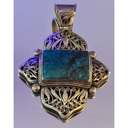 Vintage Sterling Silver Spiderweb Turquoise Cross Pendant 47g Southwestern 3.5”
