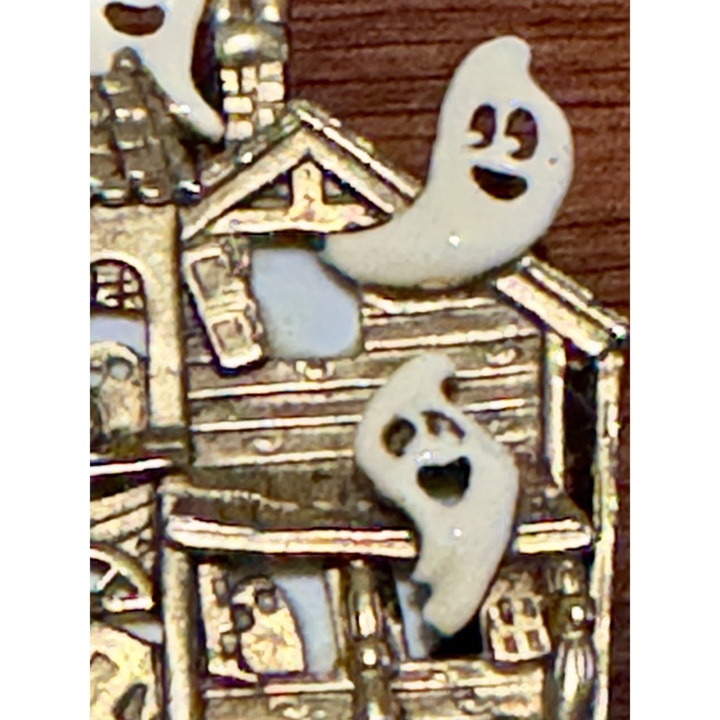 AJC Haunted House Ghost Brooch Vintage Halloween Pin Gold Tone 3D WORKS!!