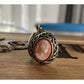Vintage Sterling Silver Pink Cameo Lady Portrait Oval 925 Pendant Necklace