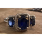 SAI Sterling Silver Blue Sapphire Blue 3 Stone Ring 925 Milgrain Setting Size 8