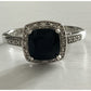 Sterling Silver 925 M Black Onyx Halo Ring CZ Accents Size 7.5