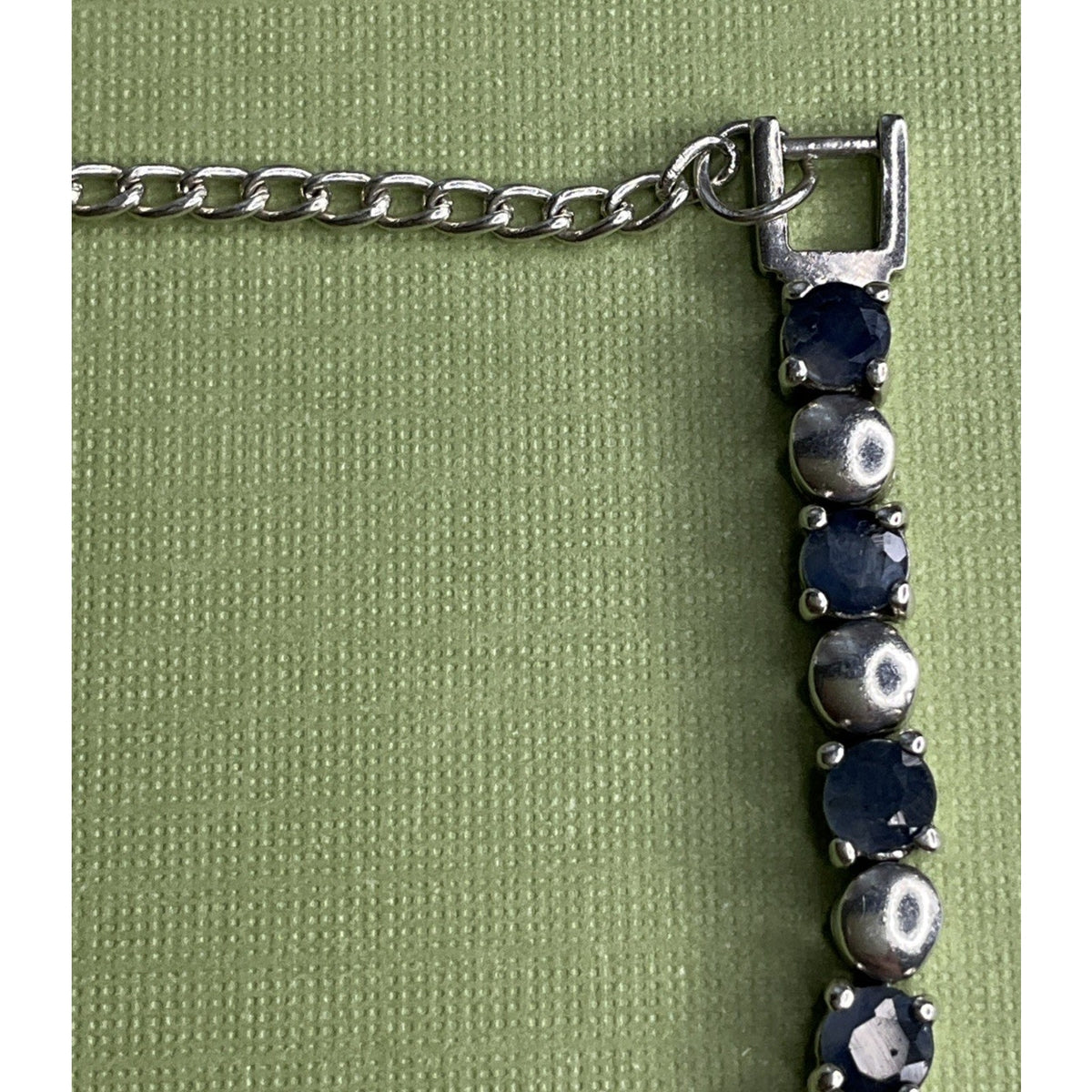 Vintage 925 Sterling Silver Blue Sapphire Tennis Bracelet 14g 7.25” Safety Chain