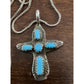 Vintage Sterling Turquoise Native American Signed Cross Pendant & 24” Chain 925