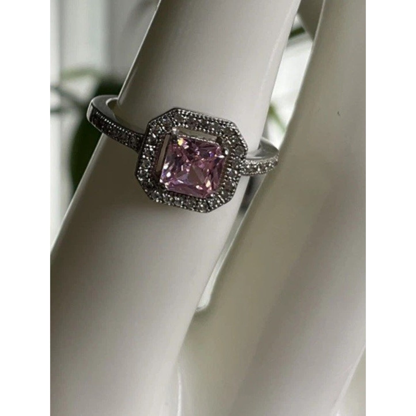 Sterling Silver Pink Cubic Stone Moissanite Size 6.5 Art Deco style