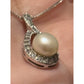 Genuine 10mm Pearl CZ Teardrop Necklace RJ 925 Sterling Silver 17”