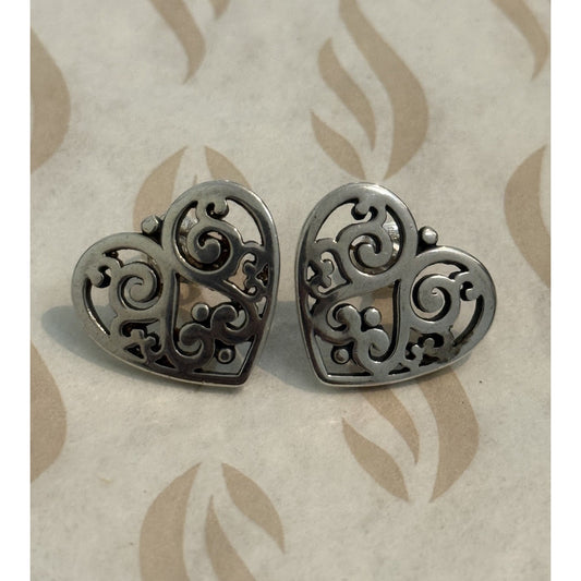 James Avery Retired Sterling Silver Open Heart French Scroll Heart Earrings