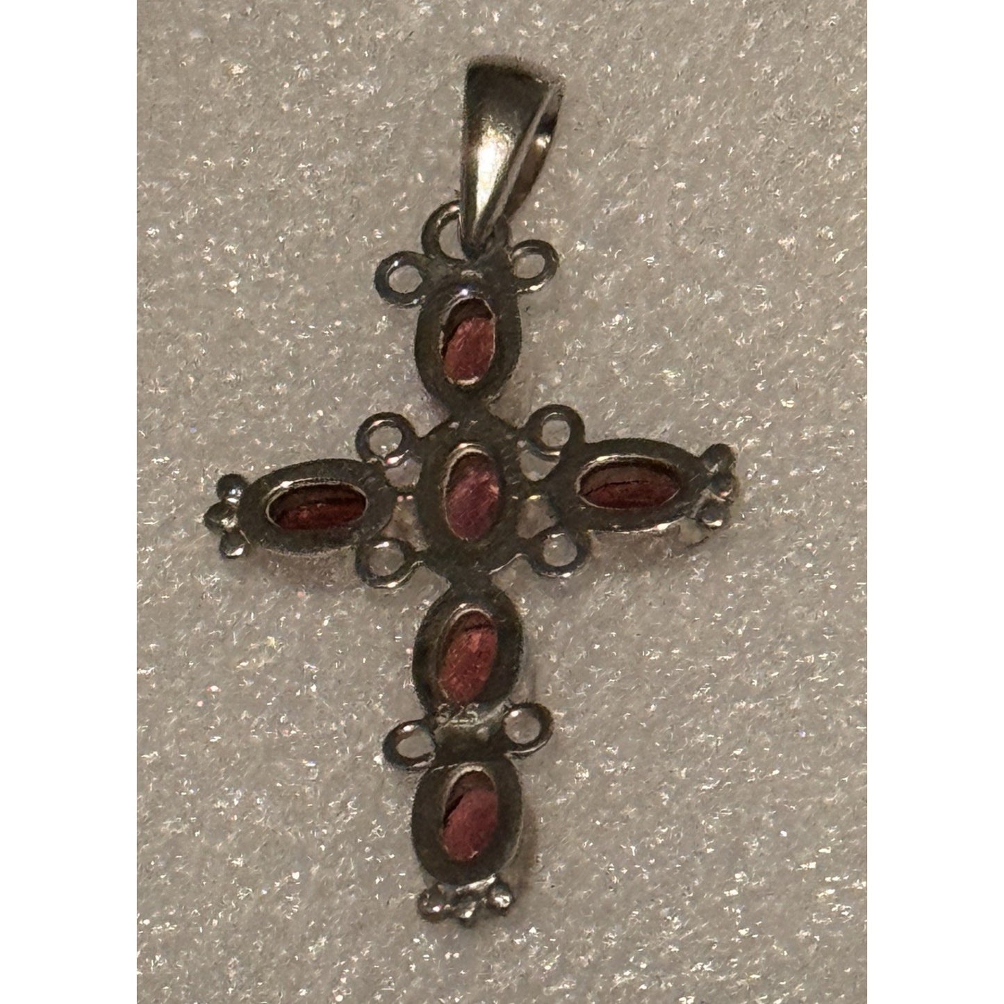 Vintage Sterling Silver Garnet Stone 2 3/4” Cross Pendant January Birthstone