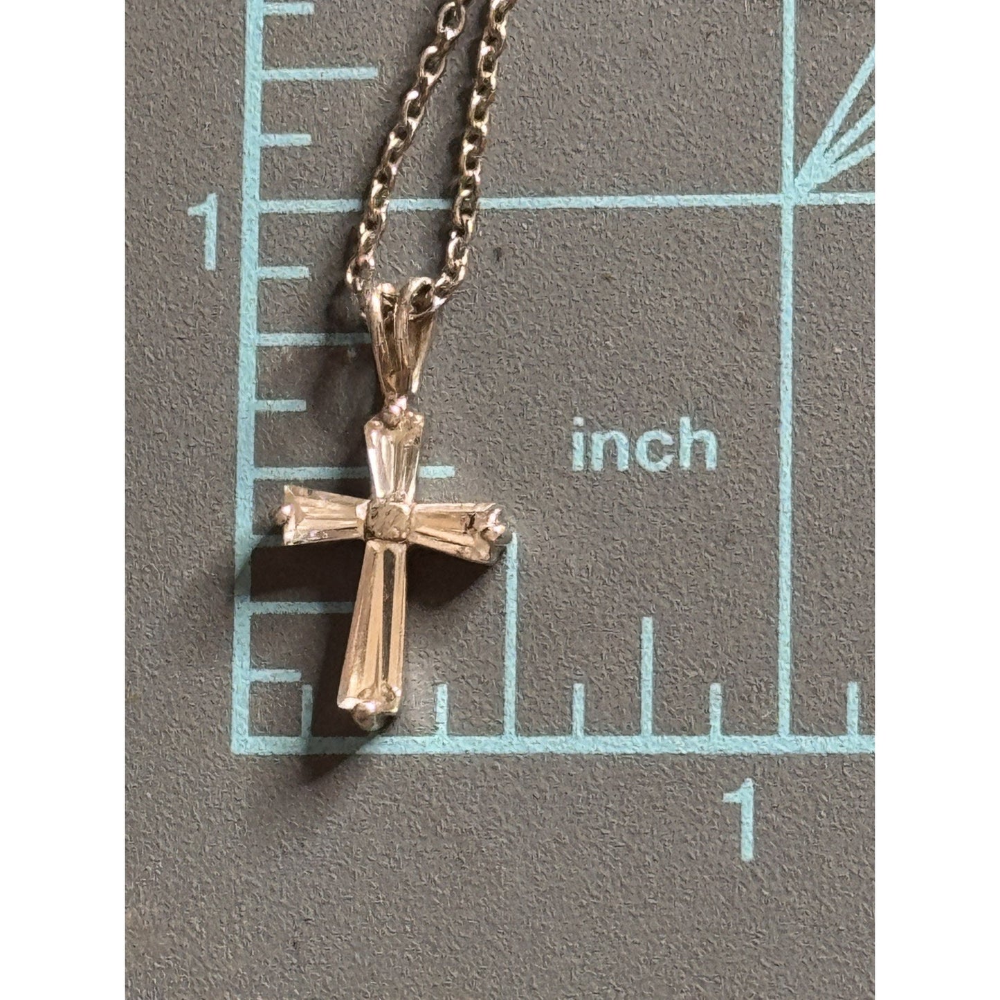 Sterling Silver CZ Cross Necklace 18” Chain 4g Baguette Cubic Zirconia