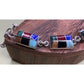 Vintage Mexico 925 Sterling Silver Multi Stone Inlay Link Bracelet 31g 7.5