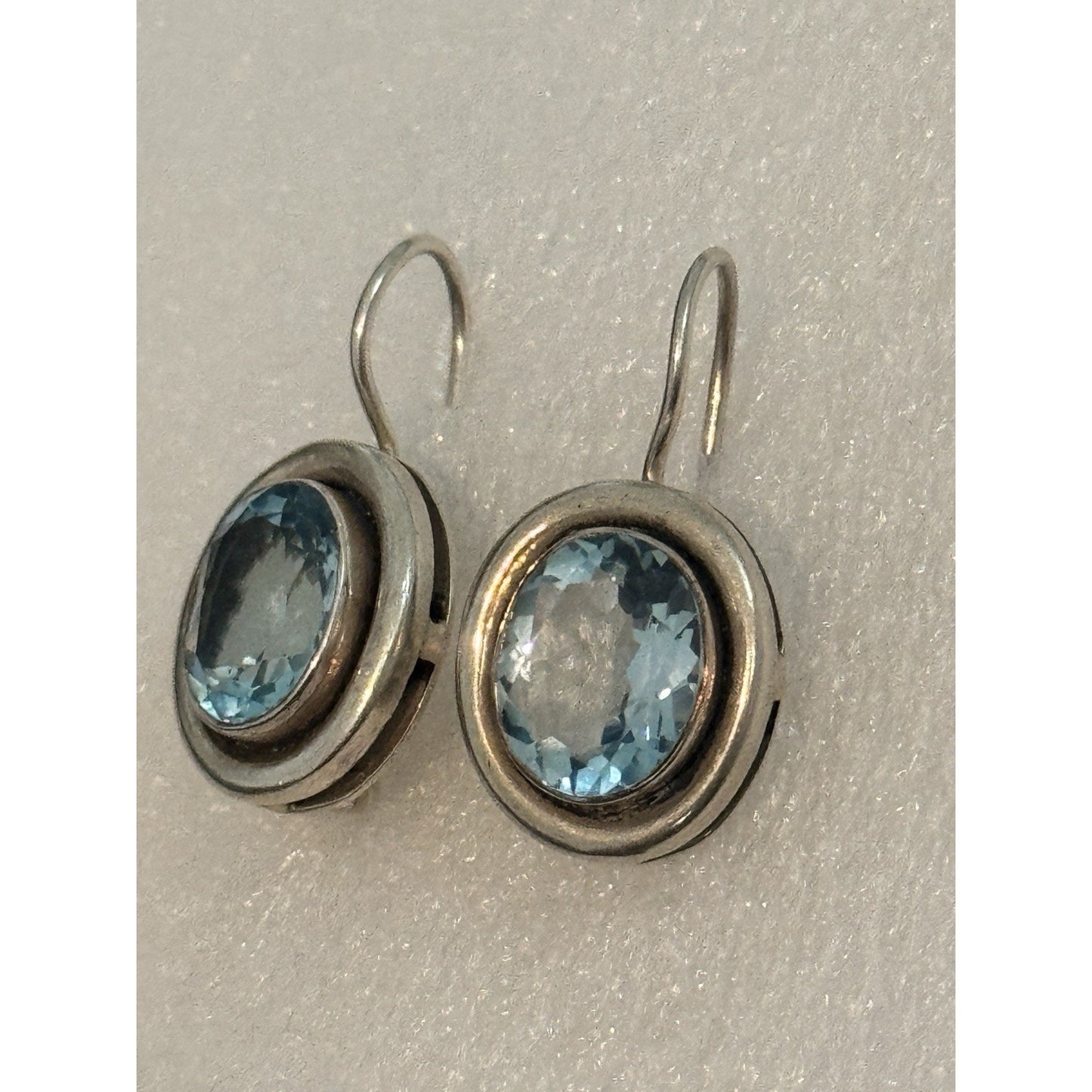Silpada RETIRED Silver 925 Bezel Set Oval Blue Topaz Dangle Earrings W1157