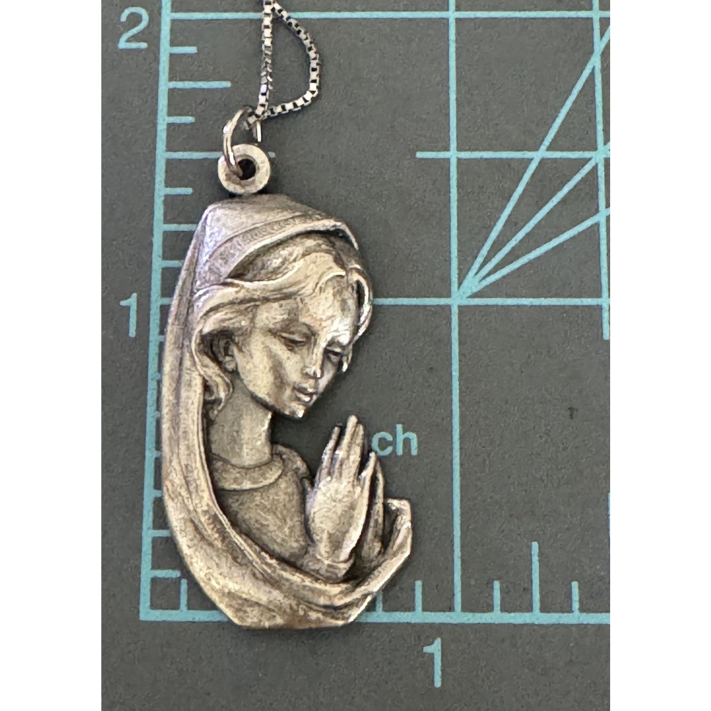 Vintage Italian Madonna Virgin Mary Pendant with Italy Sterling Silver Necklace