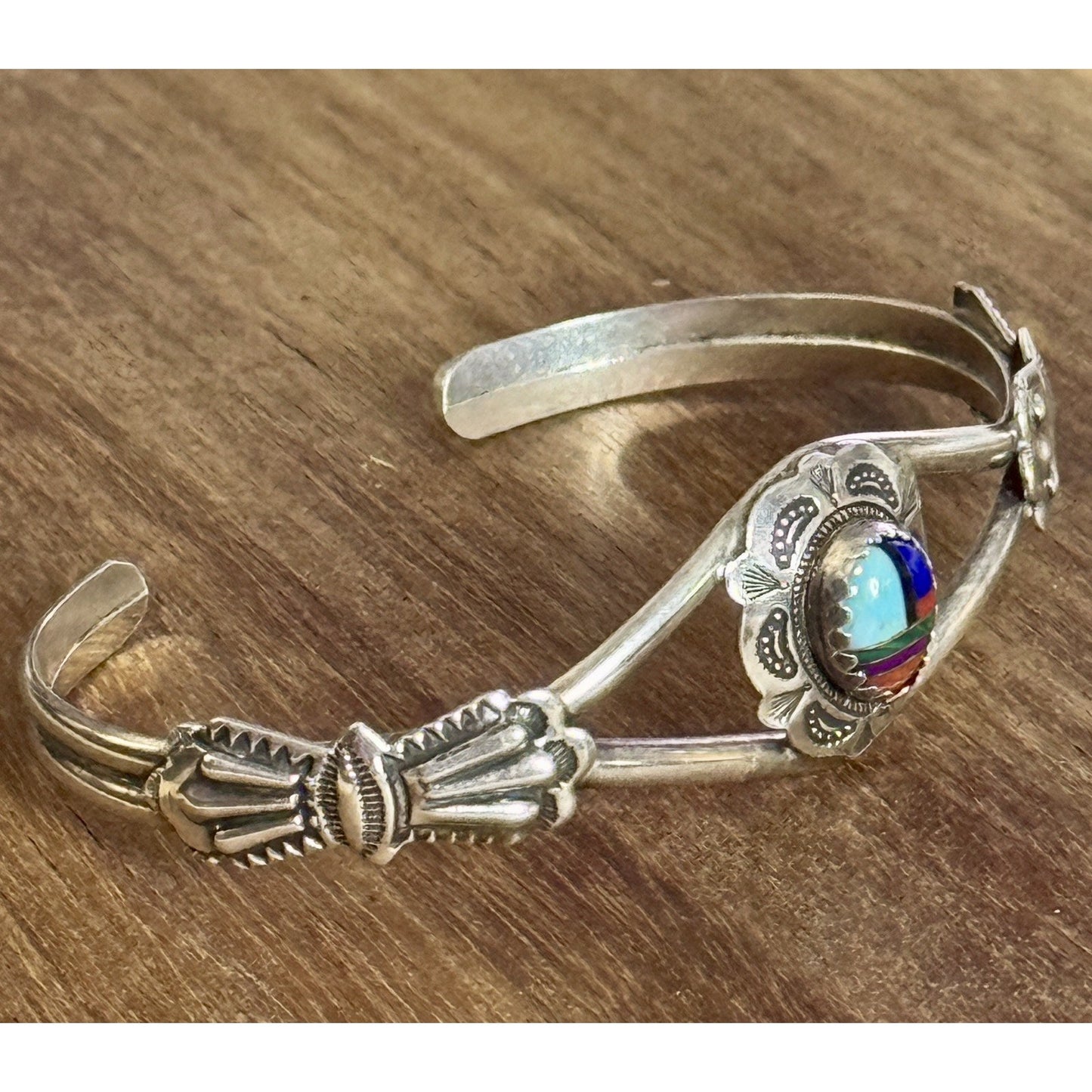 Navajo Sterling Multi Stone Inlay Cuff Bracelet Clarence Thomas C.T. 9.6g