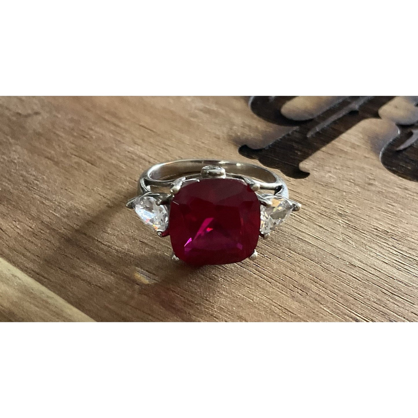BGE 925 Sterling Silver Ruby Red Cushion Cut Style Ring Size 9