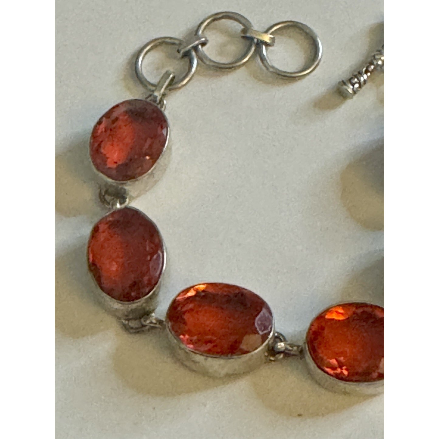 Sterling Silver 925 Orange Red Faceted Quartz Bracelet 30.5g Adjustable Toggle