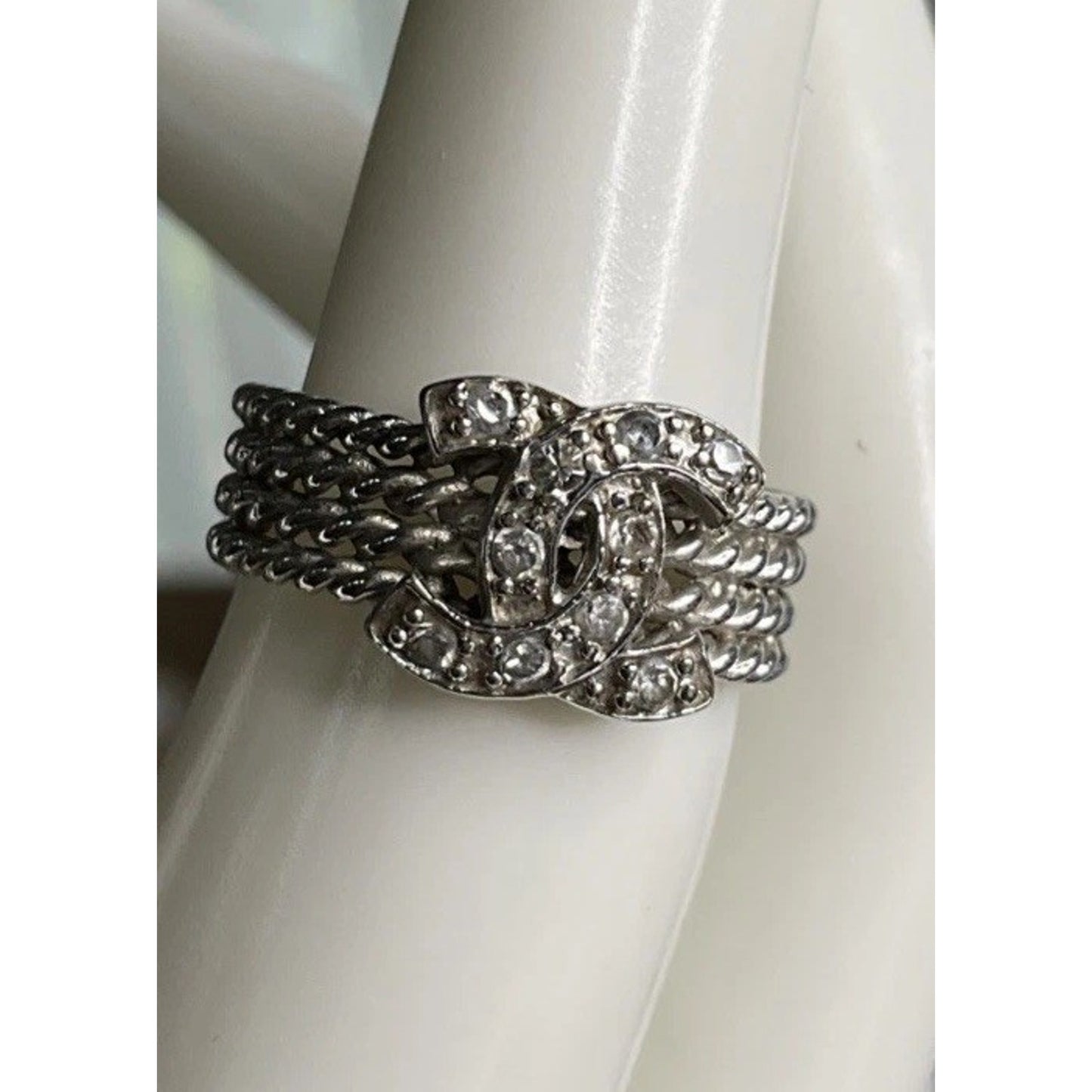 Sterling Silver CC Ring 925 CZ Pave Interlocking Ring Size 6