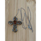 Vintage Amber & Citrine Sterling Silver Two Tone Cross And 925 Necklace 20”
