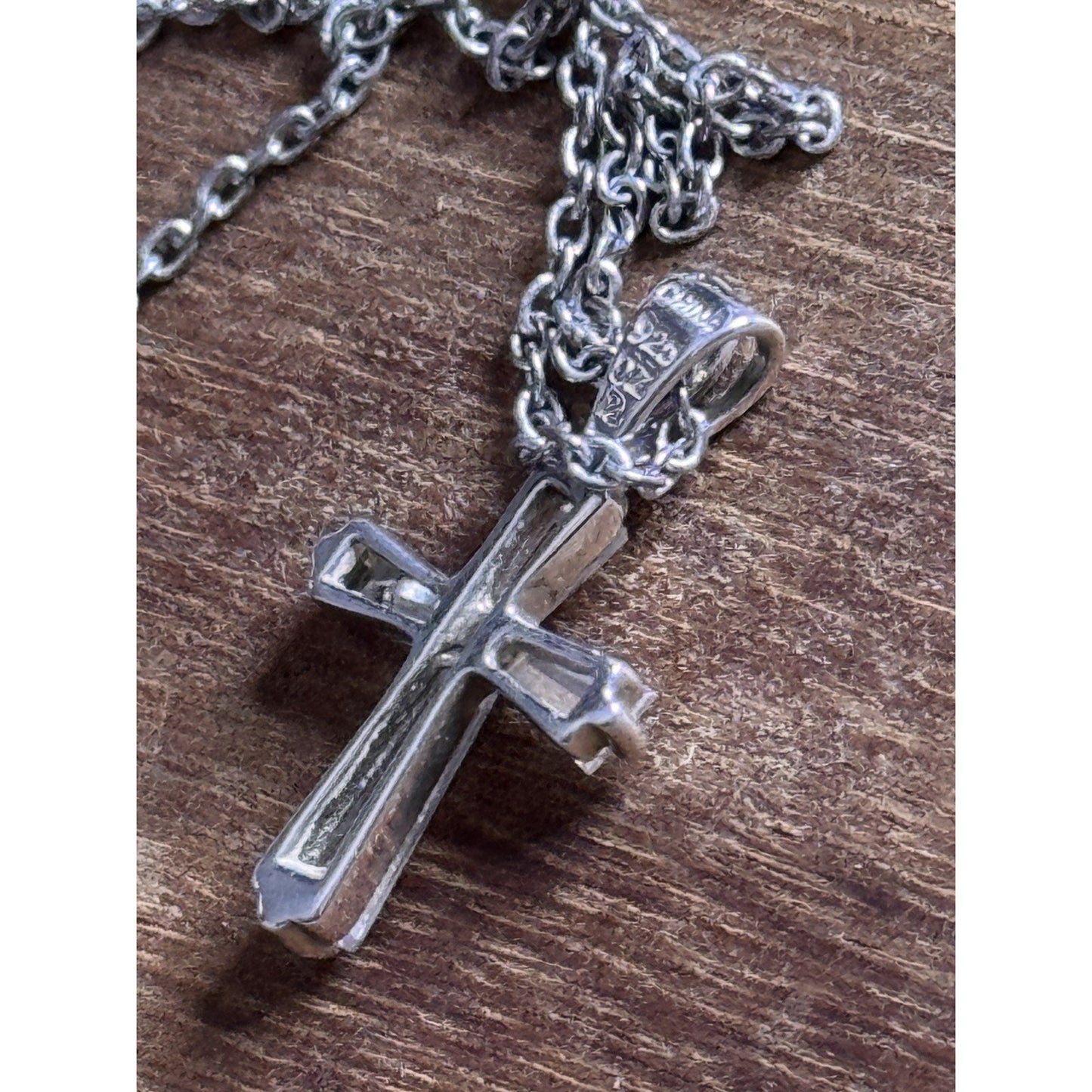 Sterling Silver CZ Cross Necklace 18” Chain 4g Baguette Cubic Zirconia